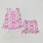 Baby Girl Sleeveless Bows Flower  Buttons Tunic Ruffle Shorts Set Sibling Clothes RTS