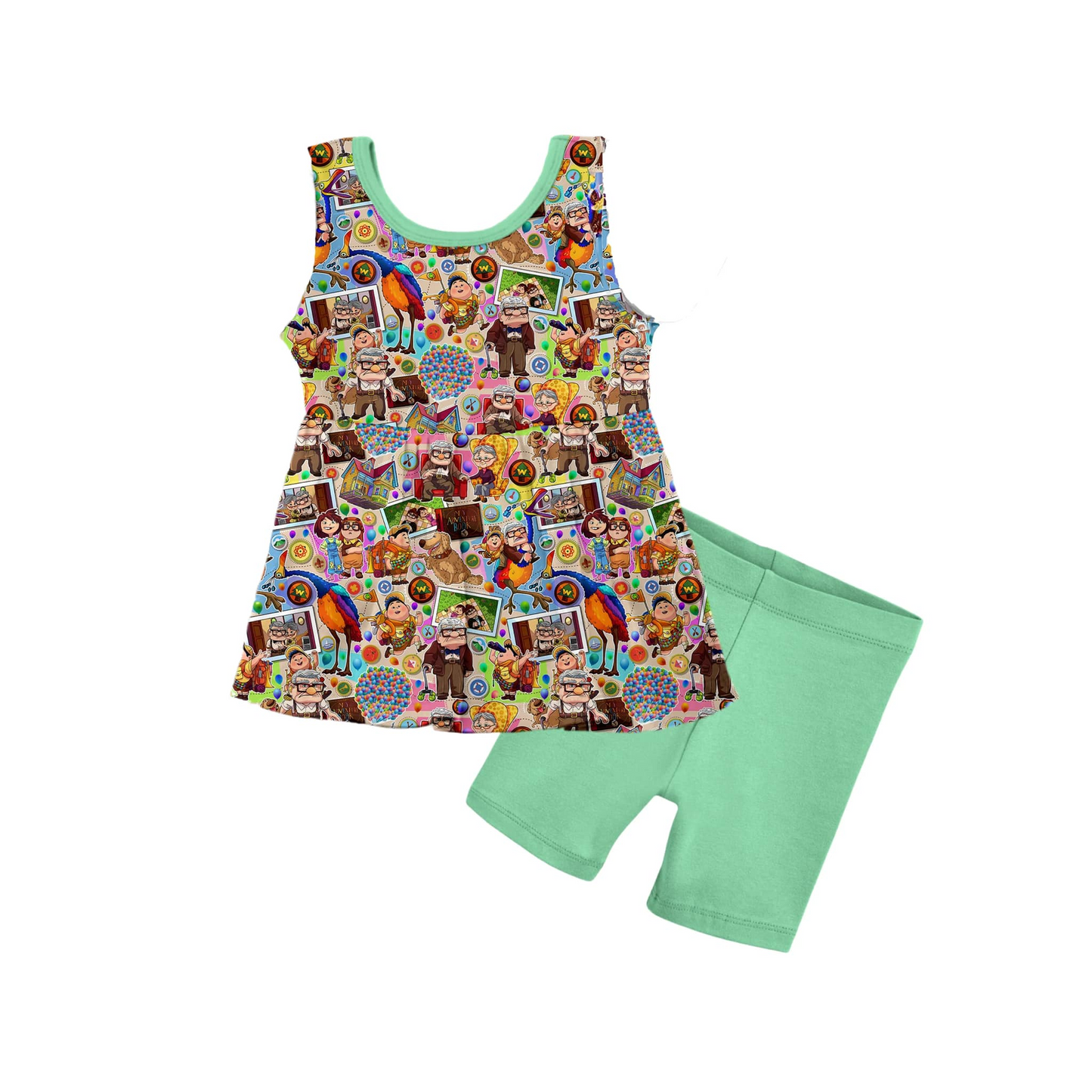 Preorder Baby Girl Cartoon Balloons Tunic Green Shorts Clothes Set ( Moq 5 )