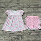 Baby Girl Short Sleeves Flower Tunic Pink Ruffle Shorts Clothes Set RTS
