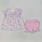 Baby Girl Short Sleevse Flower Tunic Cotton Ruffle Shorts Sibling Summer Clothes Set RTS