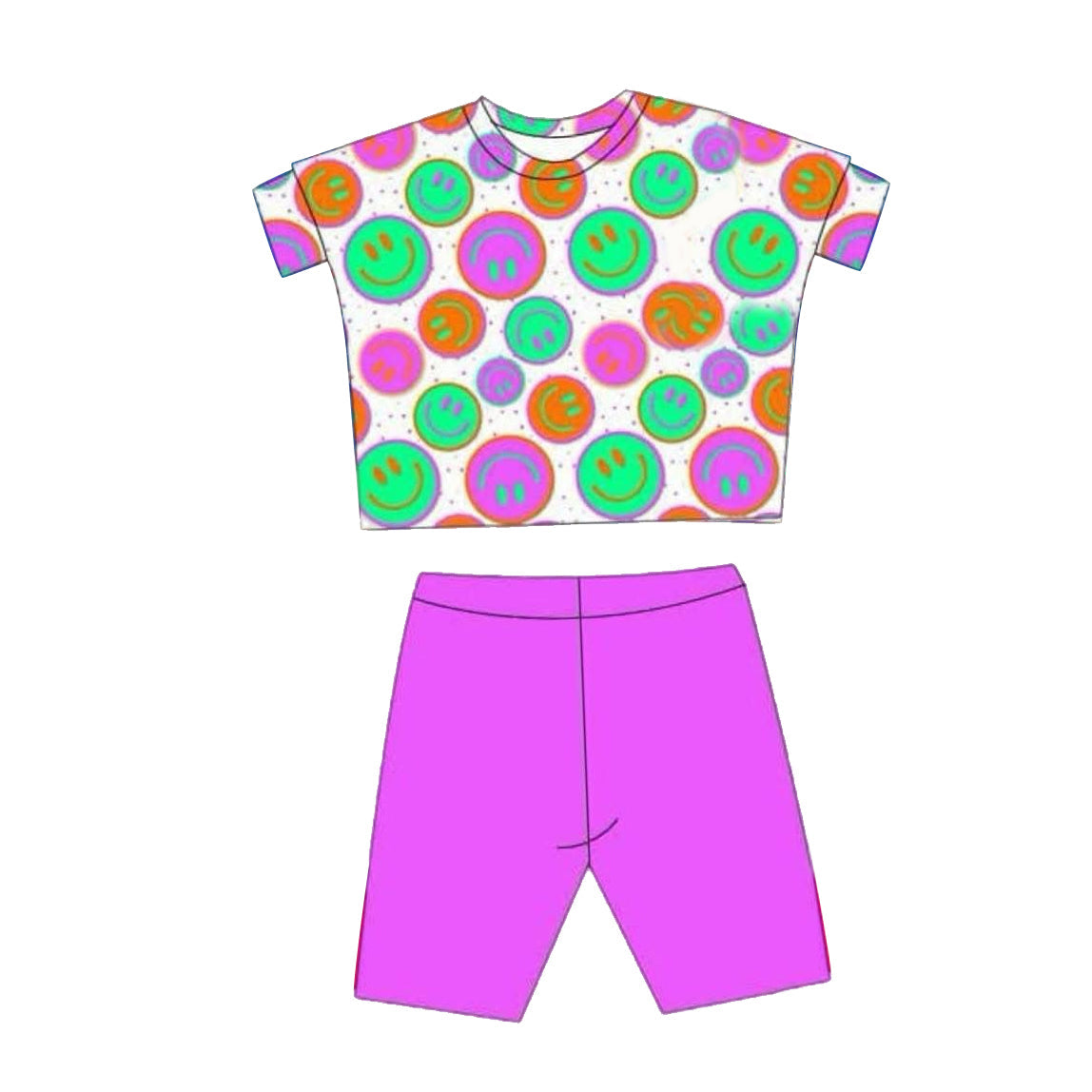 Preorder Baby Girl Short Sleeves Colorful Smile Shirt Shorts Clothes Set ( Moq 5 )