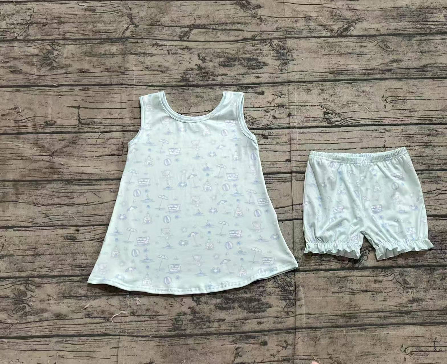 Baby Girl Sleeveless Beach Ball Tops Shorts Clothes Set RTS