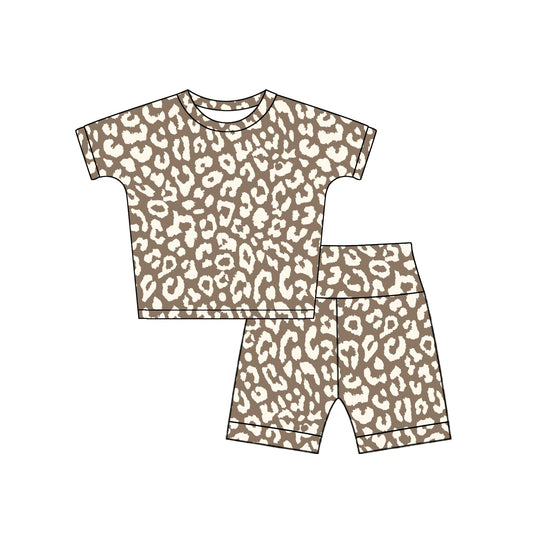 Preorder Baby Girl Short Sleeves Leopard Shirt Tee Shorts Clothes Set ( Moq 5 )