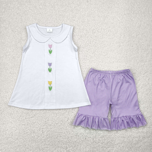 Baby Girl Embroidery Flower Bows Sibling Cotton Summer Sibling Clothes Set RTS