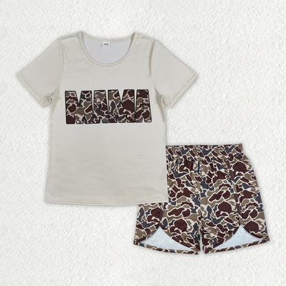 Sibling Baby Girls Adult Women Short Sleeves Mama Shirts Camo Shorts Mommy and Me Sets RTS