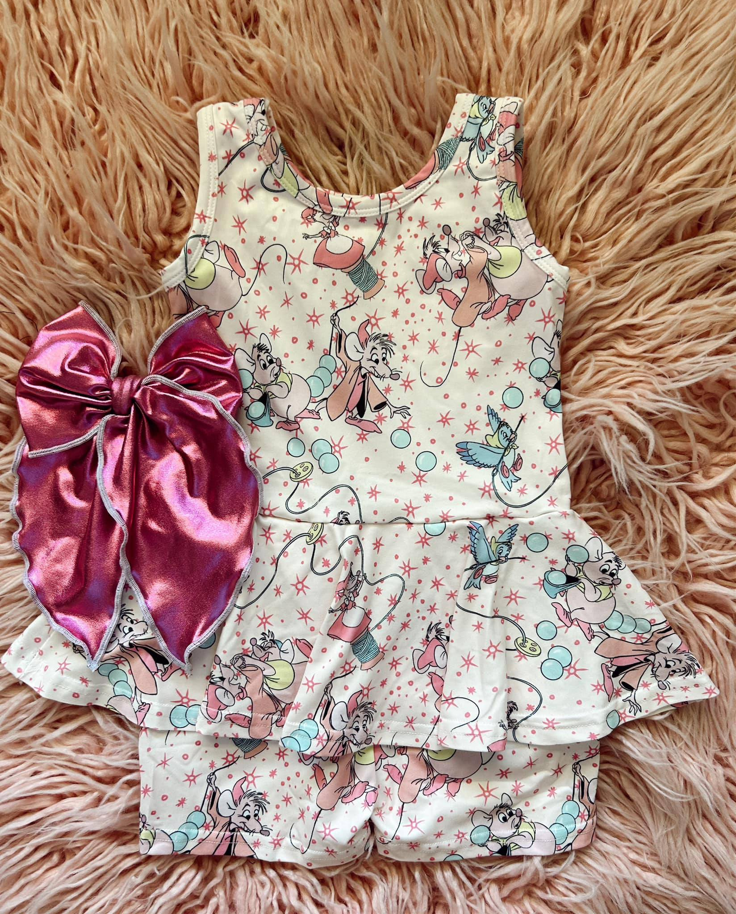 Preorder Baby Girl Sleeveless Cartoon Mouse Tunic Shorts Clothes Set ( Moq 5 )