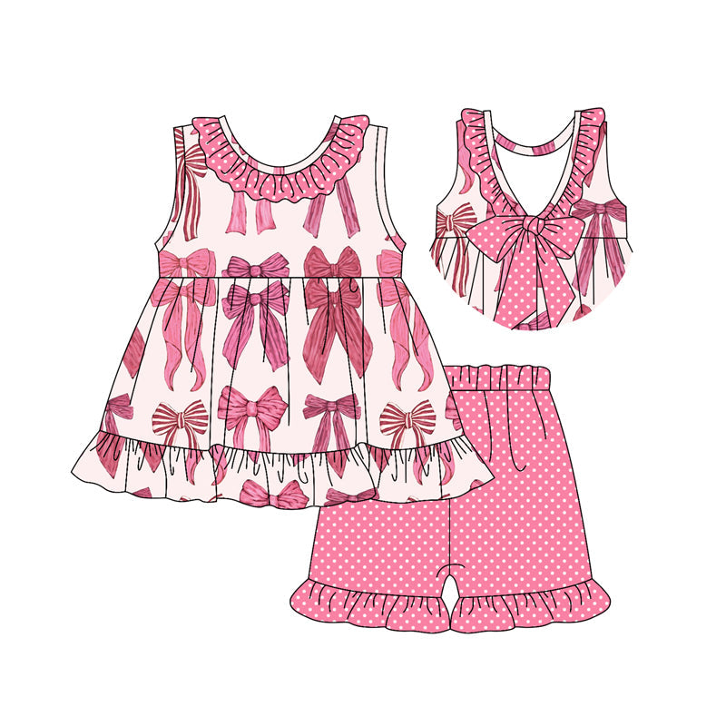 Preorder Baby Girl Sleeveless Pink Bows Ruffle Tunic Shorts Set ( Moq 5 )