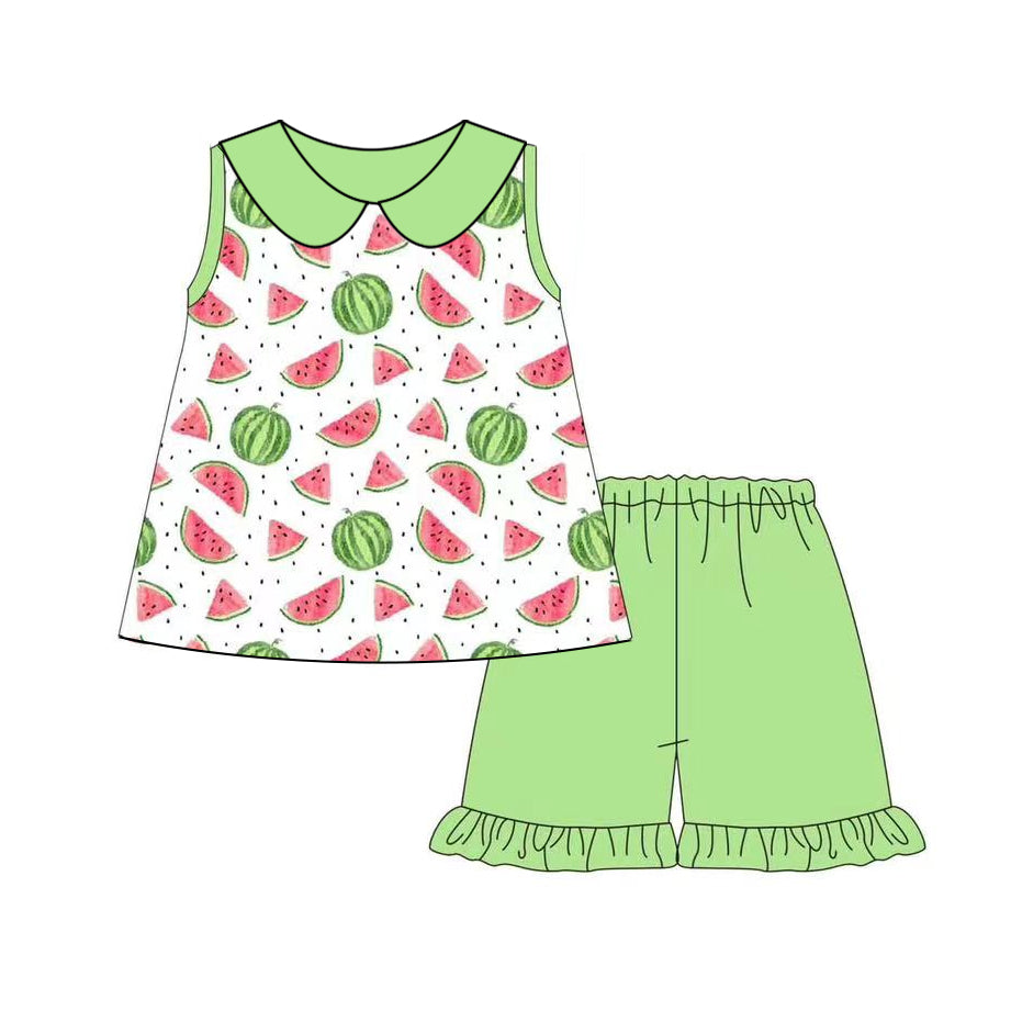 Preorder Baby Girl Sleeveless Watermelon Tunic Green Shorts Clothes Set ( Moq 5 )