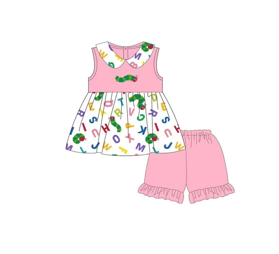 Preorder Baby Girl Sleeveless Tunic Pink Ruffle Shorts Clothes Back To School Set ( Moq 5 )