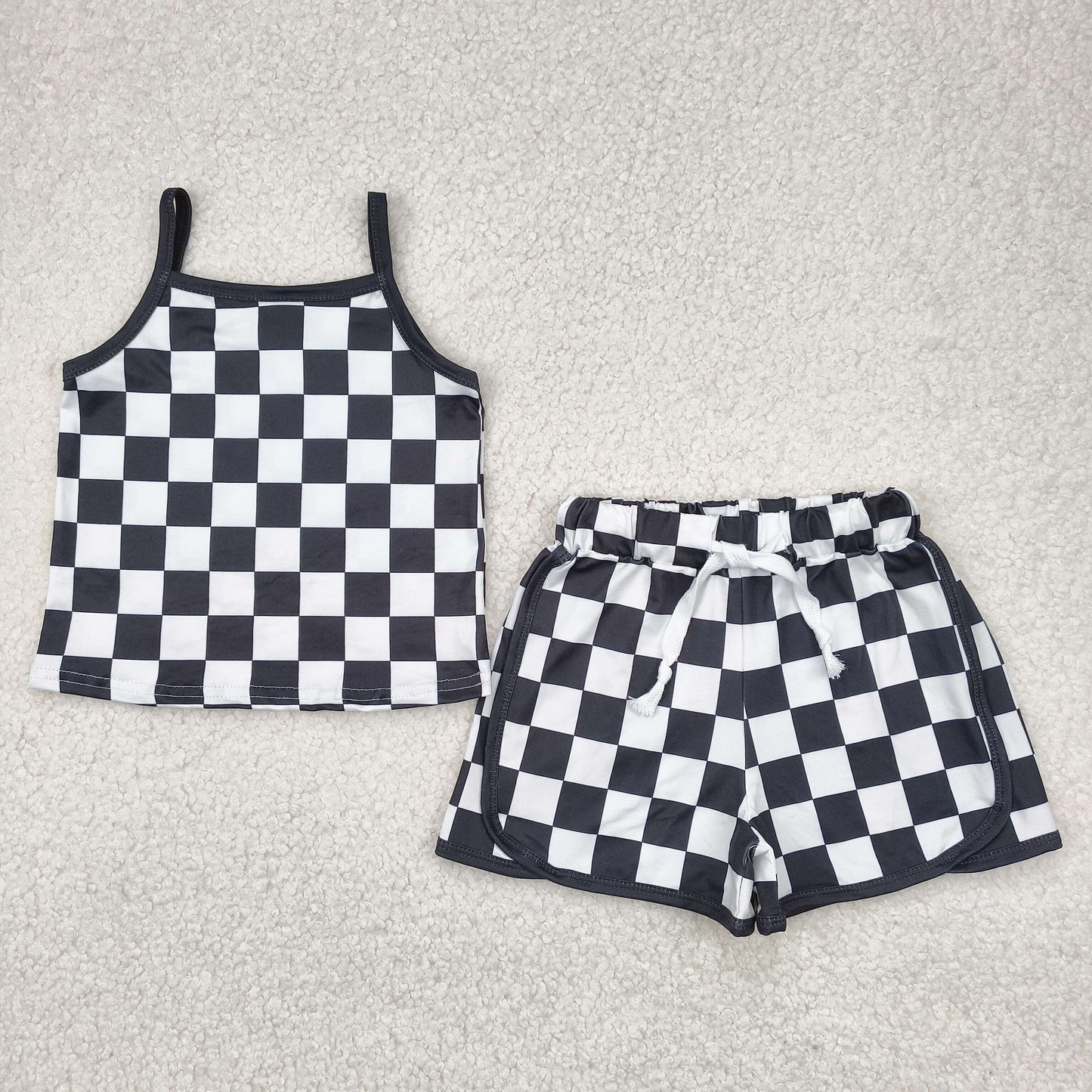 Baby Girl Toddler Straps Checked Tops Shorts Sibling Set Clothes RTS