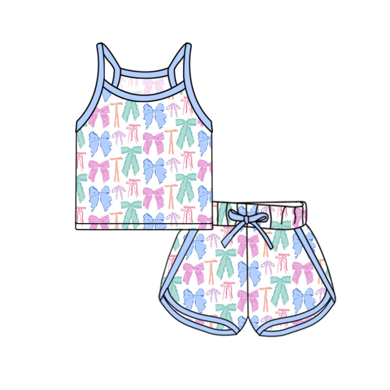 Preorder Baby Girl Strap Colorful Bows Vest Tops Short Sports Set ( Moq 5 ）