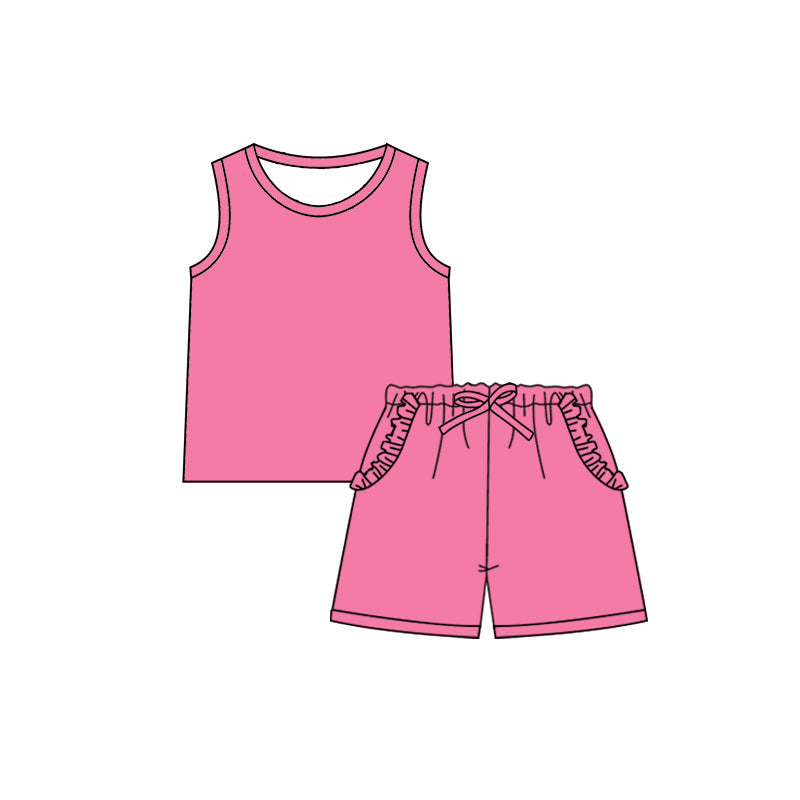 Preorder Baby Girl Sleeveless Pink Shirt Pockets Short Cotton Set  ( Moq 5 )