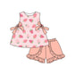 Preorder Baby Girl Sleeveless Strawberry Plaid Tunic Ruffle Short Set ( Moq 5 ）