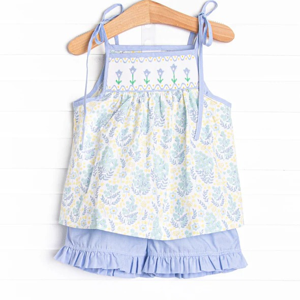 Preorder Baby Girl Straps Flower Tunic Ruffle Cotton Short Set ( Moq 5 ）