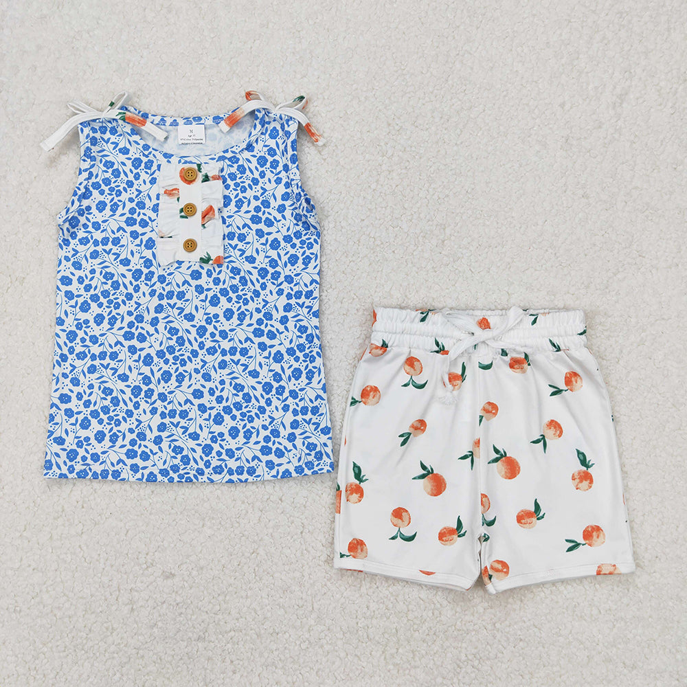 Baby Girl Toddler Sleeveless Flower Buttons Shirt Shorts Sibling Set RTS