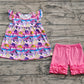 Baby Girl Short Sleeves Stripes Car Tunic Ruffle Short Doll Pink Set RTS