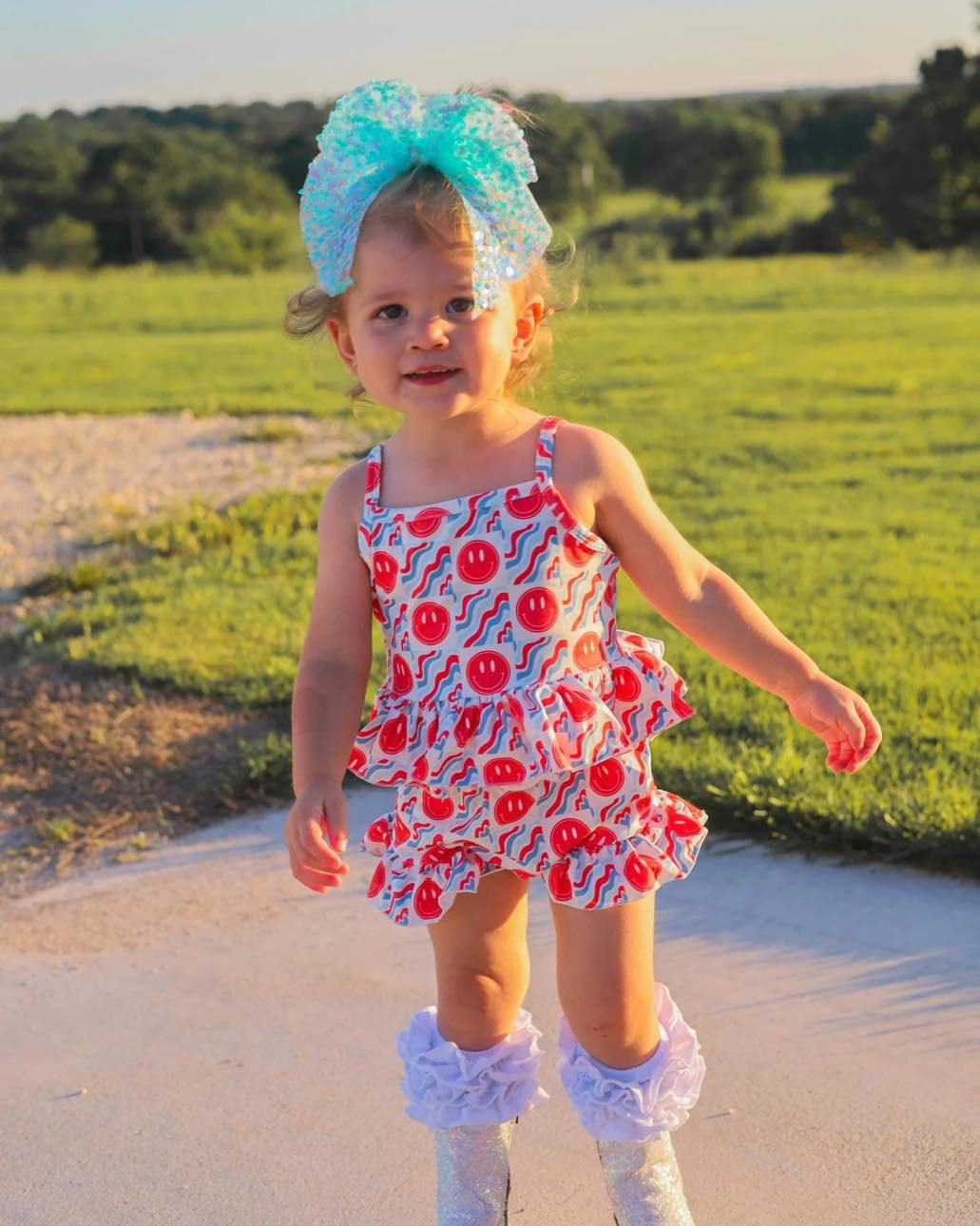 Preorder Baby Girl Strap Smiles Plaid Tunic Ruffle Short Summer Set ( Moq 5 )