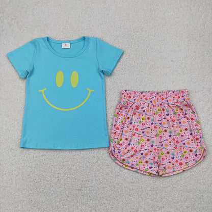 Baby Girl Short Sleeves Smile Cotton Shirt Flower Shorts Sibling Set RTS
