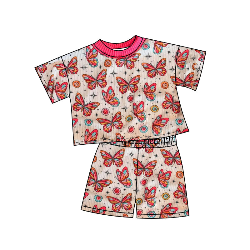 Preorder Baby Girl Short Sleeves Butterfly Flower Tops Shorts Clothes Set ( Moq 5 )