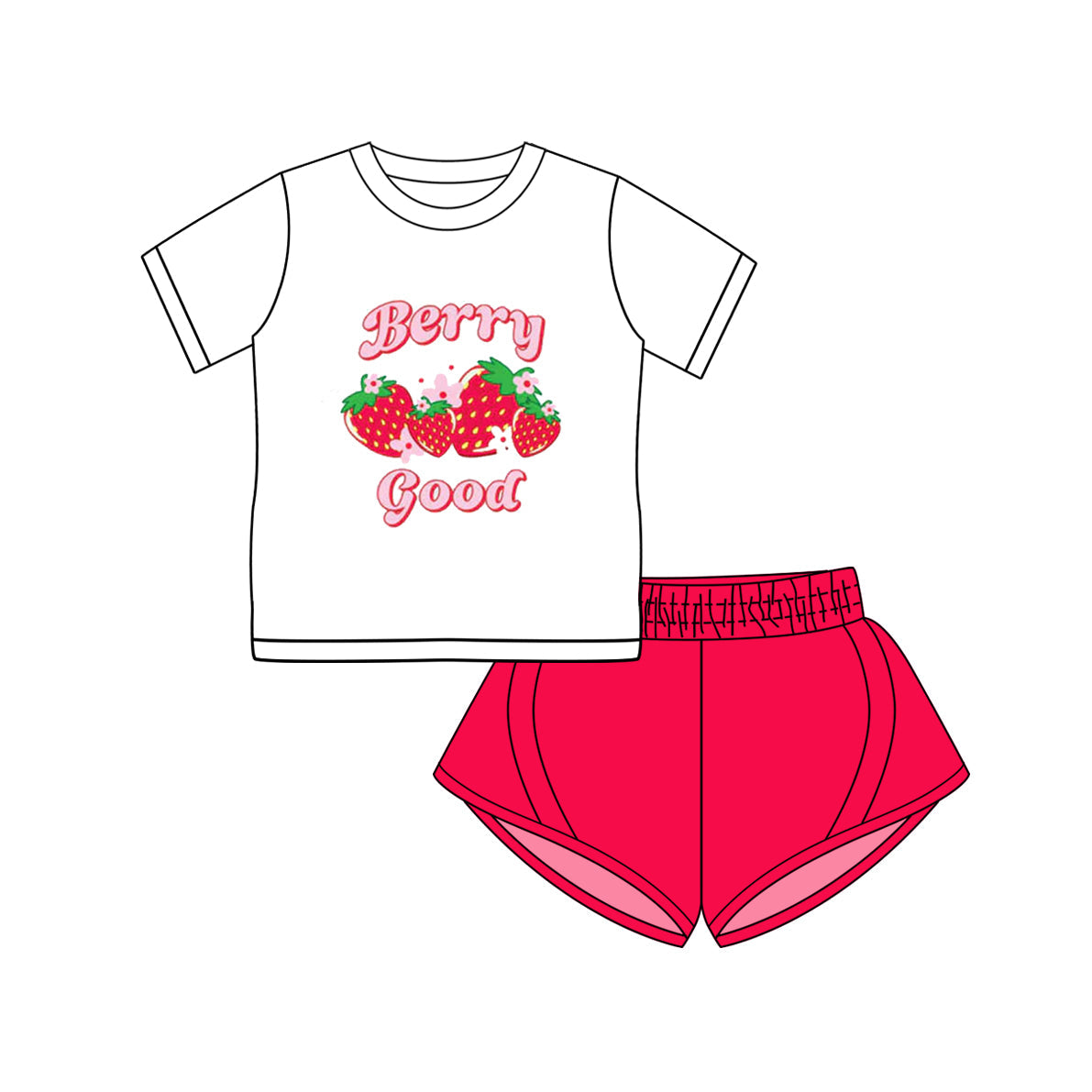 Preorder Baby Girl Short Sleeves Strawberry Shirt Yoga Active Wear Red Shorts Set ( Moq 5 )