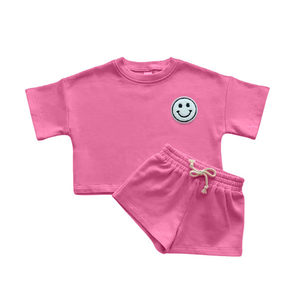 Preorder Baby Girl Toddler Short Sleeves Smile Shirt Shorts Pink Clothes Set ( Moq 5 )