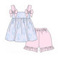 Baby Girl Infant Bows Straps Flower Stripes Tunic Pink Shorts Set RTS
