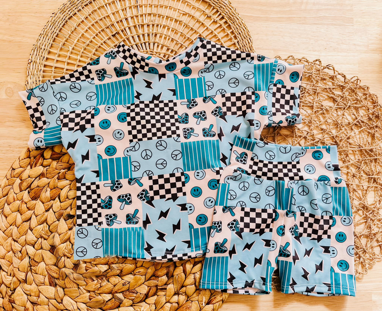 Preorder Baby Boy Short Sleeves Smile Checked Shirt Shorts Clothes Blue Set  ( Moq 5 )