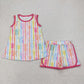 Baby Girl Sleeveless Colorful Stripes Bows Tops Shorts Sibling Set Clothes RTS