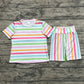Baby Girl Short Sleeves Colorful Stripes Shirt Pajamas Shorts Set RTS