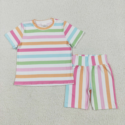Baby Girl Short Sleeves Smile Golf Stripes Shirt Shorts Sibling Summer Set RTS
