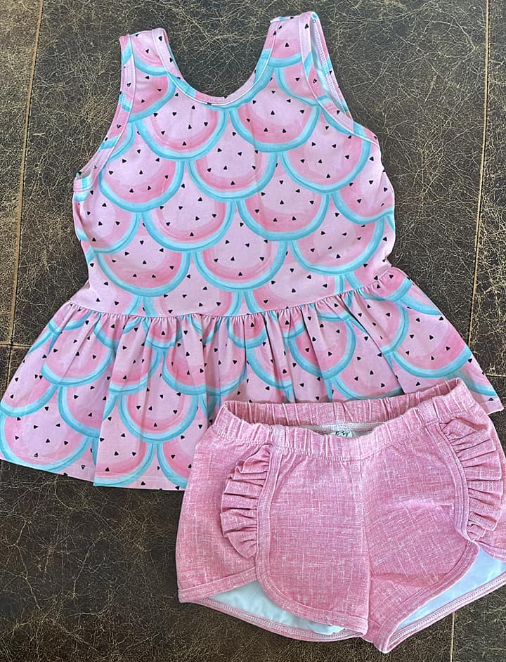 Preorder Baby Girl Sleeveless Tunic Pink Ruffle Shorts Set ( Moq 5 )