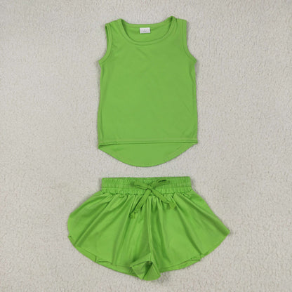 Baby Girl Sleeveless Yoga Vest Tops Ruffle Shorts Sibling Set Clothes RTS