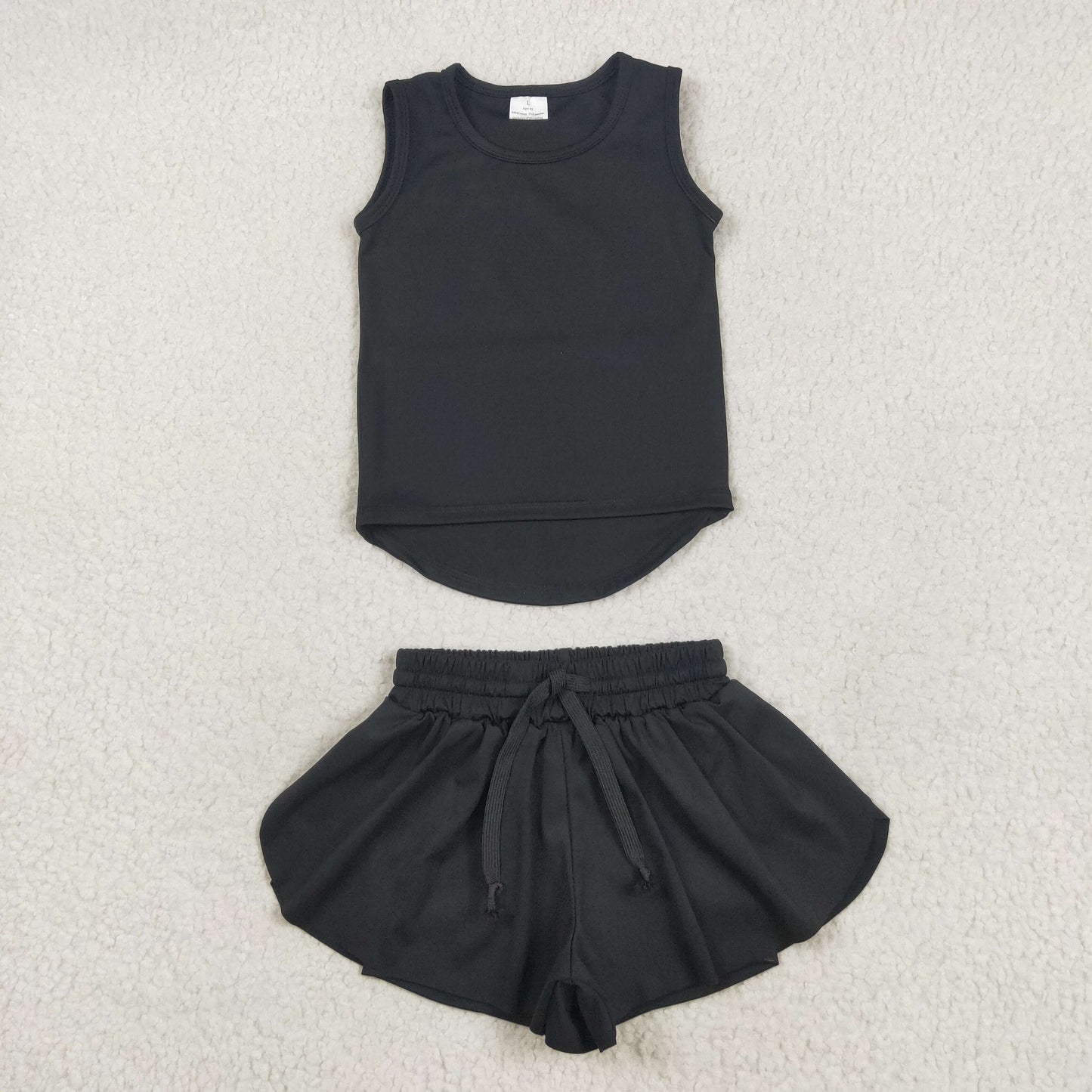 Baby Girl Sleeveless Vests Tops Yoga Active Ruffle Shorts Set Sibling Kids Wear RTS