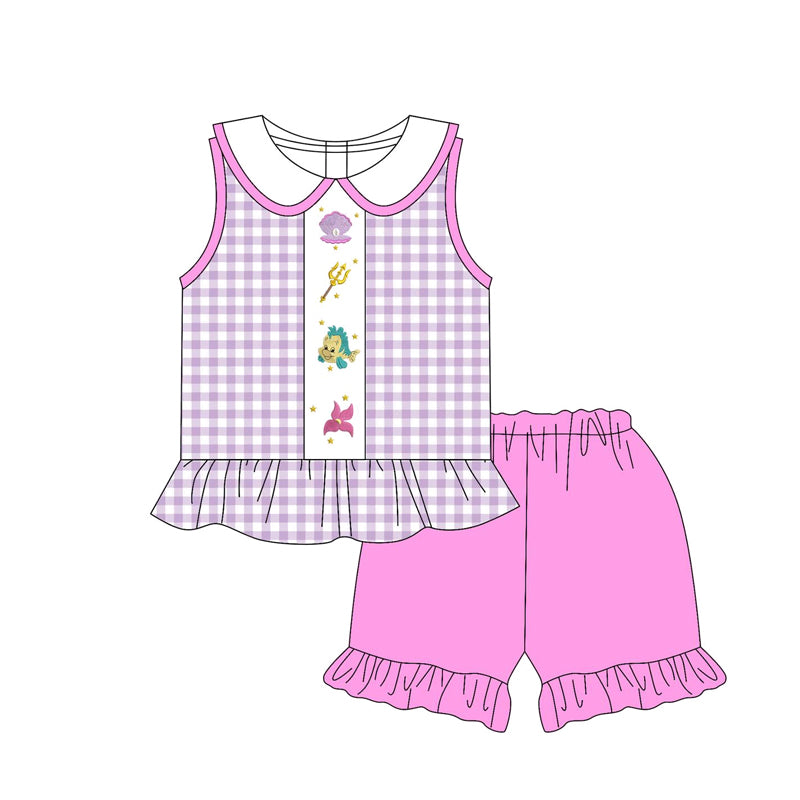 Preorder Baby Girl Sleeveless Plaid Princess Tunic Ruffle Shorts Set ( Moq 5 )
