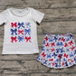 Baby Girl Short Sleeves Bows Stars Shirt Shorts 4th Of July Set RTS