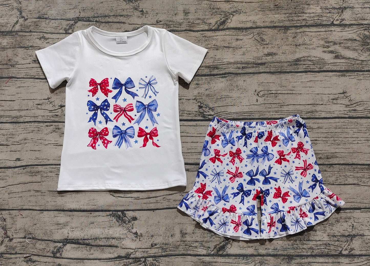 Baby Girl Short Sleeves Bows Stars Shirt Shorts 4th Of July Set RTS