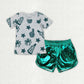 Baby Girl Short Sleeves Cheer Shirt Leather Shorts Set Sibling Summer Team Clothes RTS