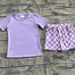 Baby Kids Toddler Short Sleeves Purple Shirt Checked Shorts Set RTS