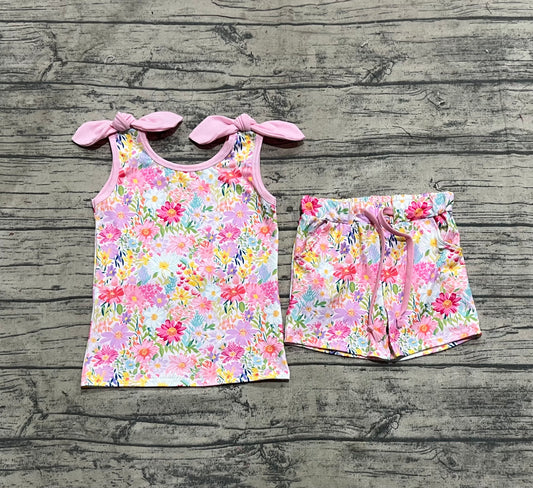 Preorder Baby Girl Straps Bows Flower Tops Pockets Shorts Set ( No moq )