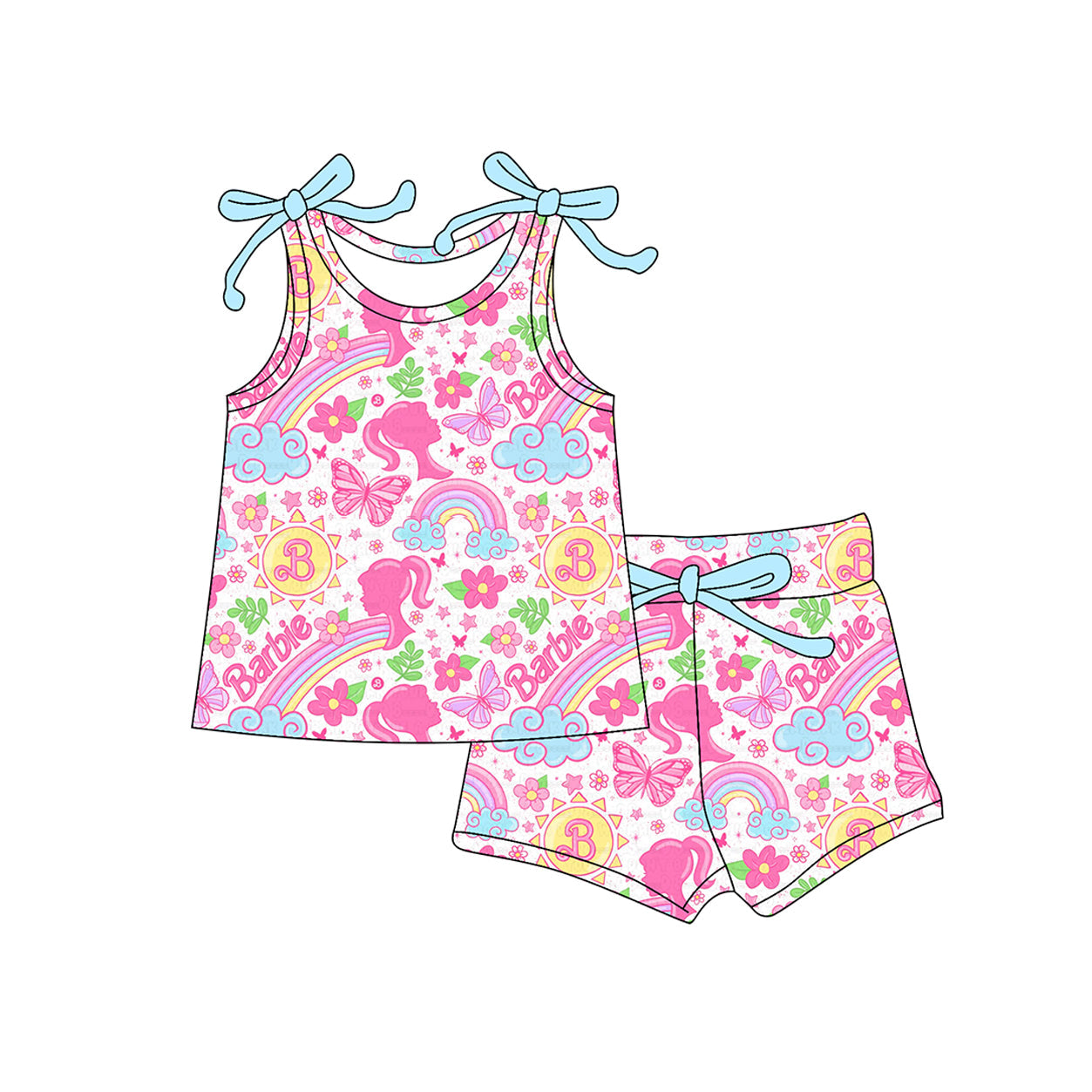 Preorder Baby Girl Sleeveless Flower Rainbow Dolls Tops Shorts Set ( Moq 5 )