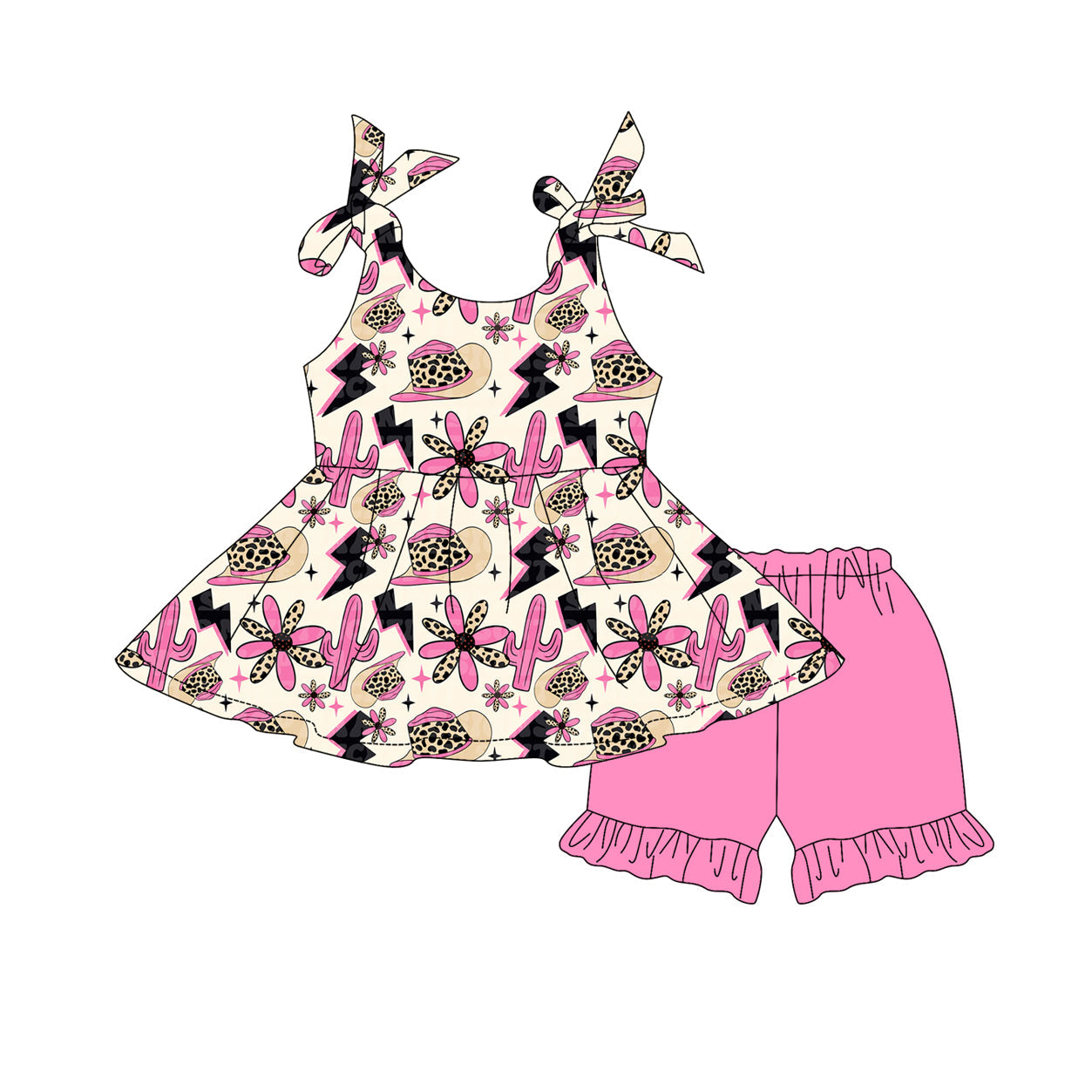 Preorder Baby Girl Straps Flower Hats Tunic Pink Ruffle Shorts Set (  Moq 5 )