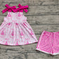 Baby Girl Straps Castles Bows Flower Tunic Plaid Shorts Pink Set RTS
