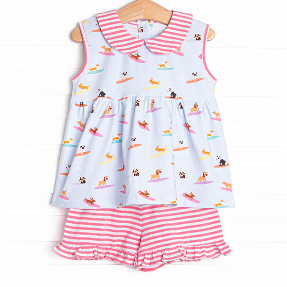 Preorder Baby Girl Sleeveless Boats Tunic Stripes Ruffle Shorts Set ( Moq 5 )