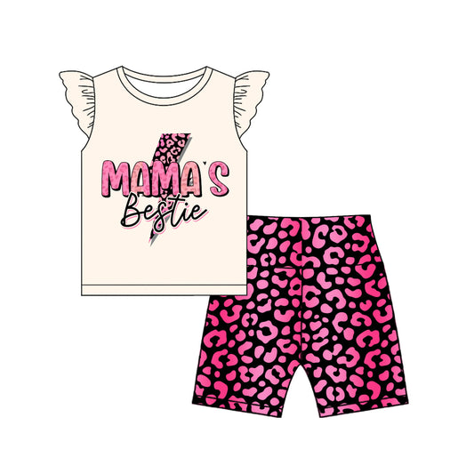 Preorder Baby Girl Short Sleeves Mama's Shirt Leopard Shorts Set ( Moq 5 )