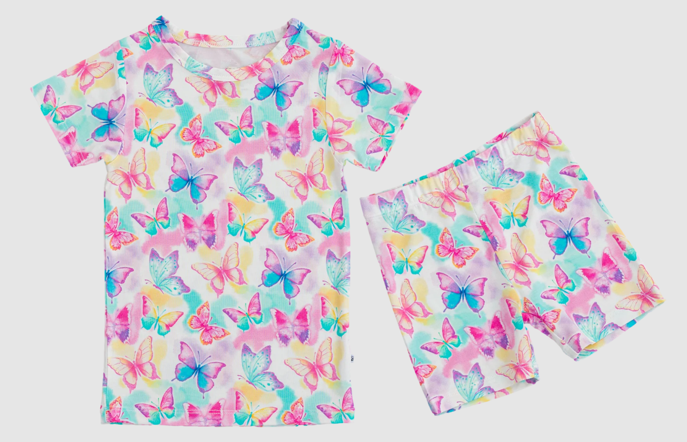 Preorder Baby Girl Short Sleeves Colorful Butterfly Shirt Shorts Pajamas Set ( Moq 5 )
