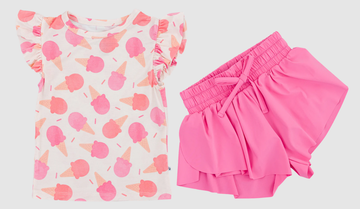 Preorder Baby Girl Short Sleeves Ice Cream Shirt Pink Shorts Set ( Moq 5 )