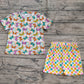 Baby Girl Short Sleeves Butterfly Rainbows Tops Checked Shorts Pajamas Set RTS