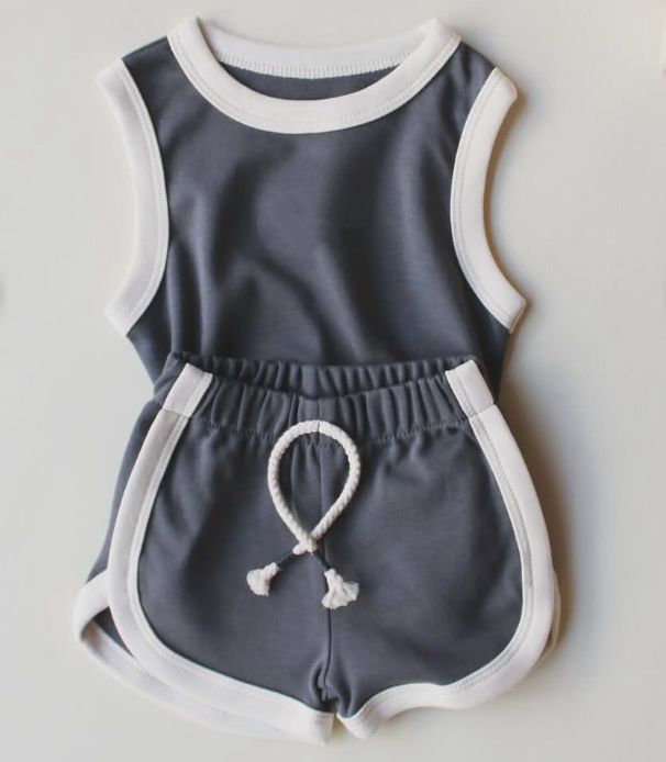 Preorder Baby Girl Sleeveless Vest Shirt Shorts Cotton Sports Set（ Moq 5 ）