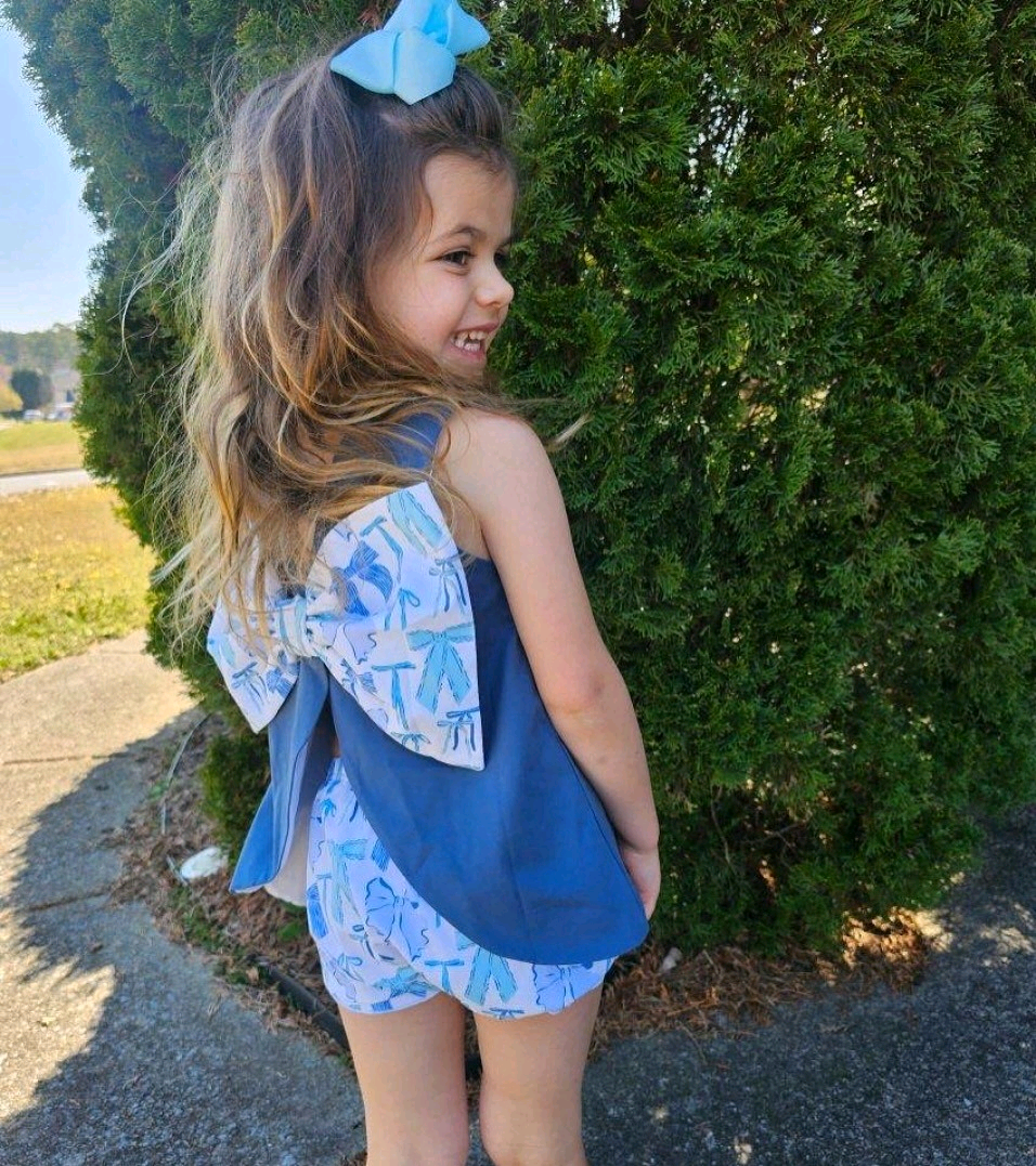 Preorder Baby Girl Blue Sleeveless Bows Tunic Shorts Set ( Moq 5 )