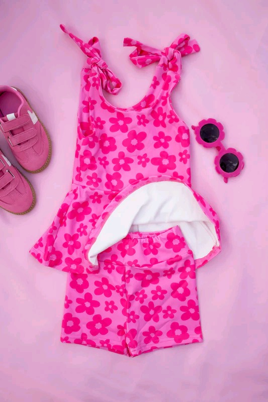 ( Moq 5 ) Preorder Baby Girl Sleeveless Pink Flower Tops Shorts Set